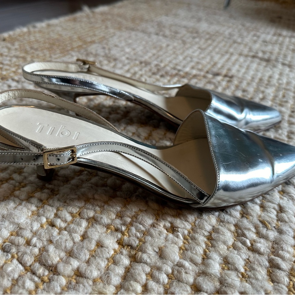 Tibi Metallic Silver Pointed Slingback Heels - Picture 2 of 4